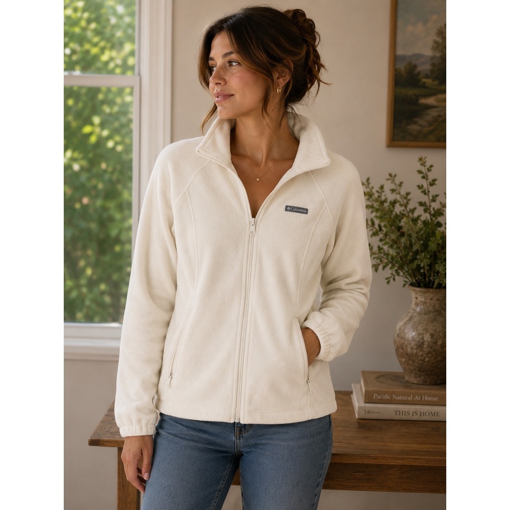 Columbia Benton Springs Full Zip Fleece Jacket Cream Off White WL6439 Womens M